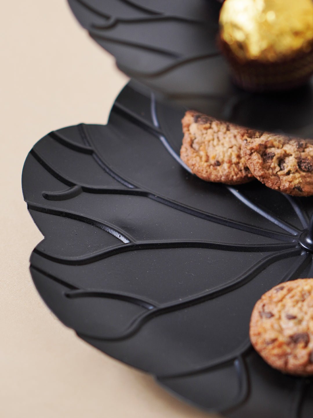 Two-Tier Black Leaf Design Cake Serving Stand - The Golden Theory
