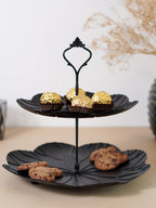 Two-Tier Black Leaf Design Cake Serving Stand - The Golden Theory