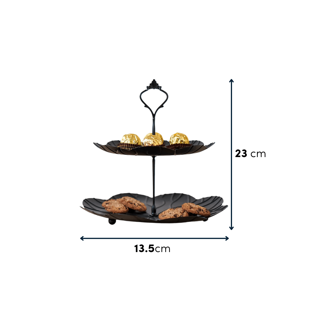 Two-Tier Black Leaf Design Cake Serving Stand - The Golden Theory
