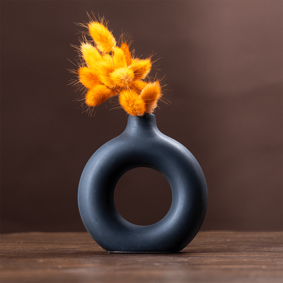 Unique Matte Color Ceramic Donut Vase - The Golden Theory Main image