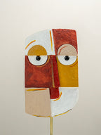 Vibrant Abstract Face Sculpture in Red, Yellow, and White - The Golden Theory