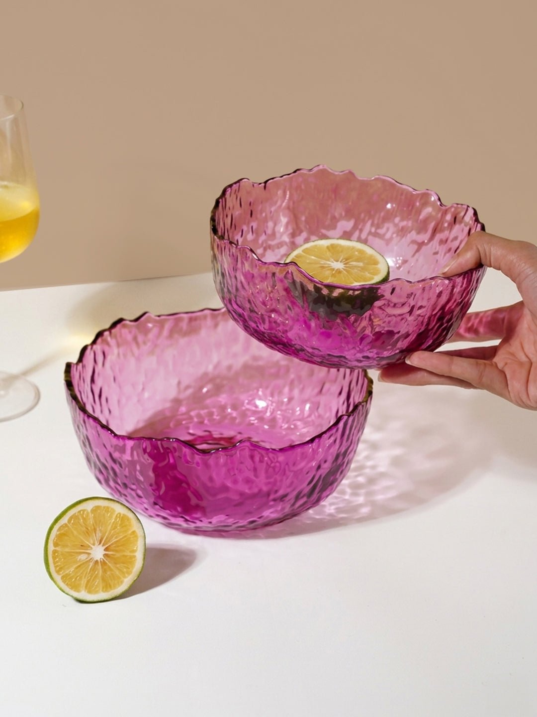 Vibrant Pink Wavy Glass Bowl Set of 2 - The Golden Theory