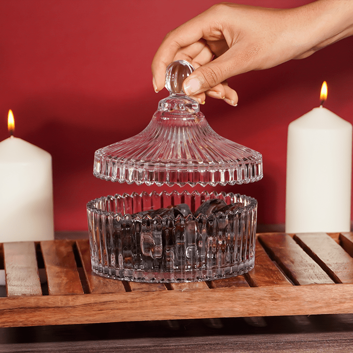 Vintage Clear Glass Ribbed Jar with Lid - The Golden Theory Main image