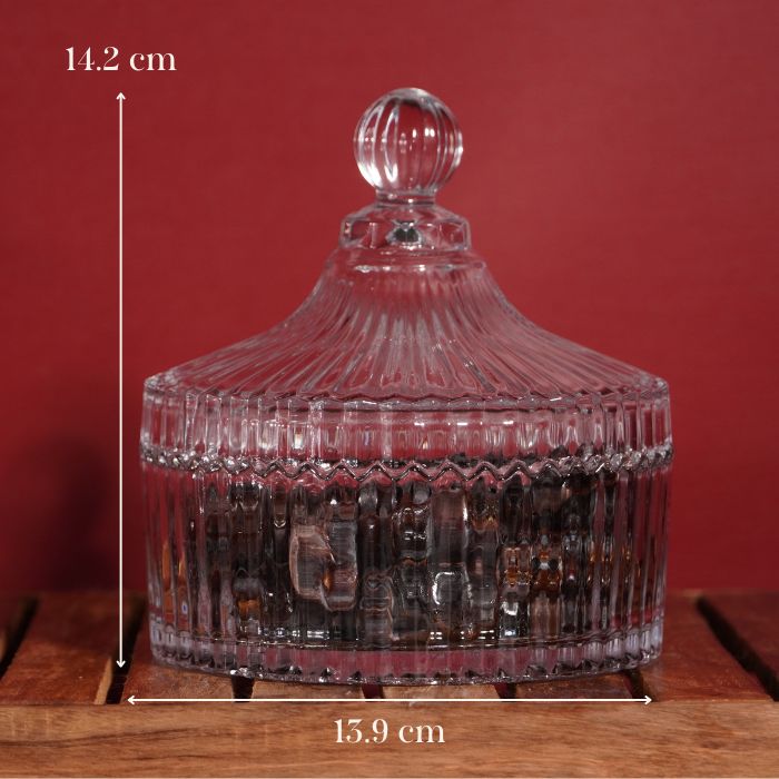 Vintage Clear Glass Ribbed Jar with Lid - The Golden Theory
