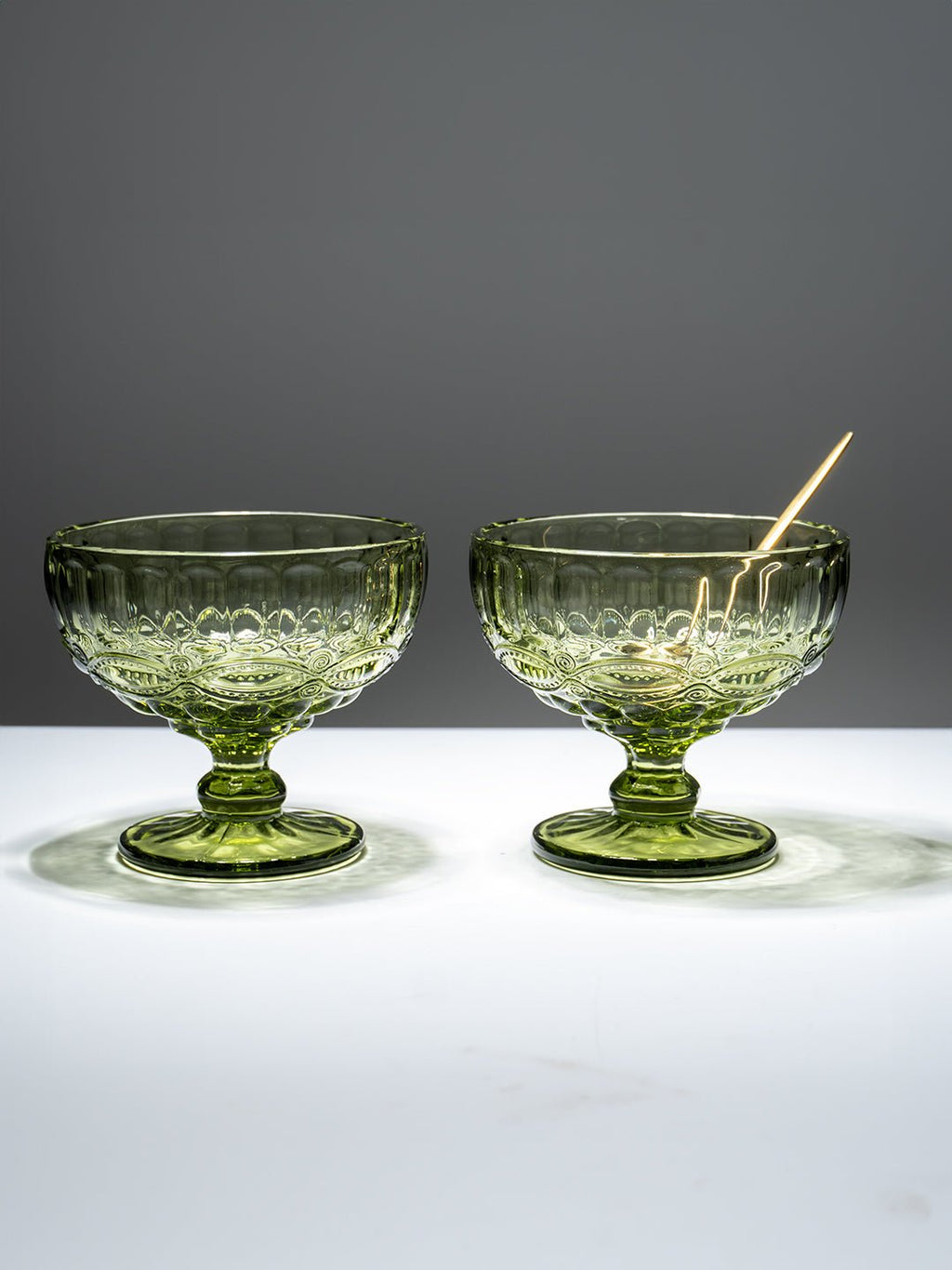 Vintage Olive Green Embossed Dessert Cups - Set of 6 - The Golden Theory