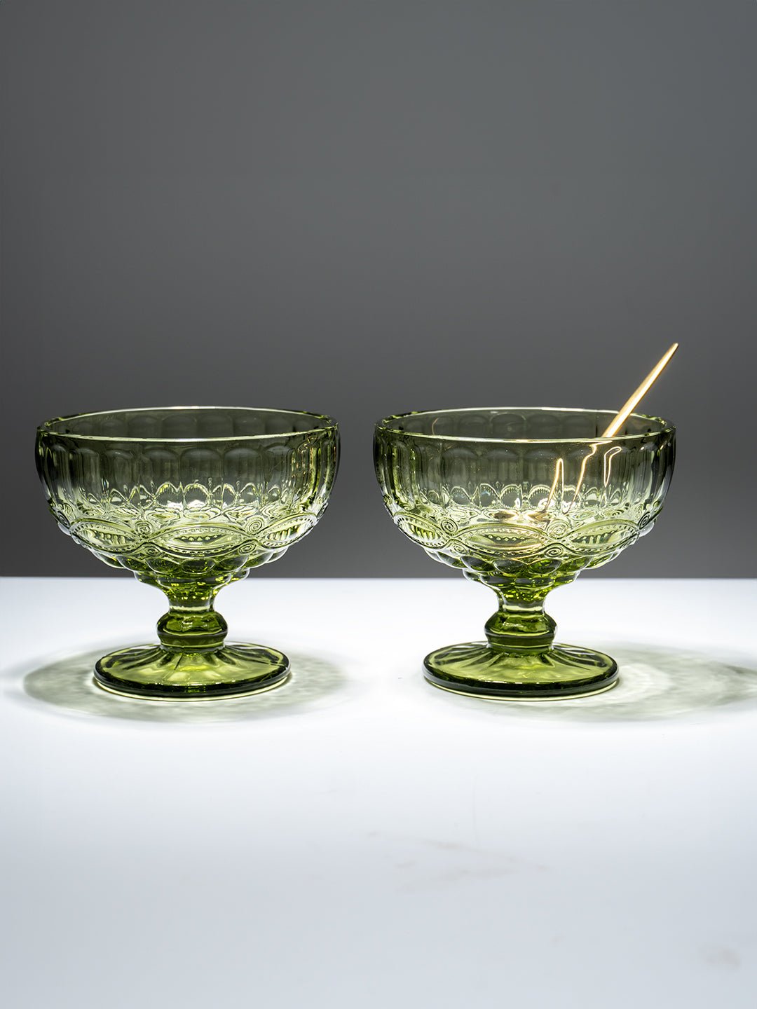 Vintage Olive Green Embossed Dessert Cups - Set of 6 - The Golden Theory
