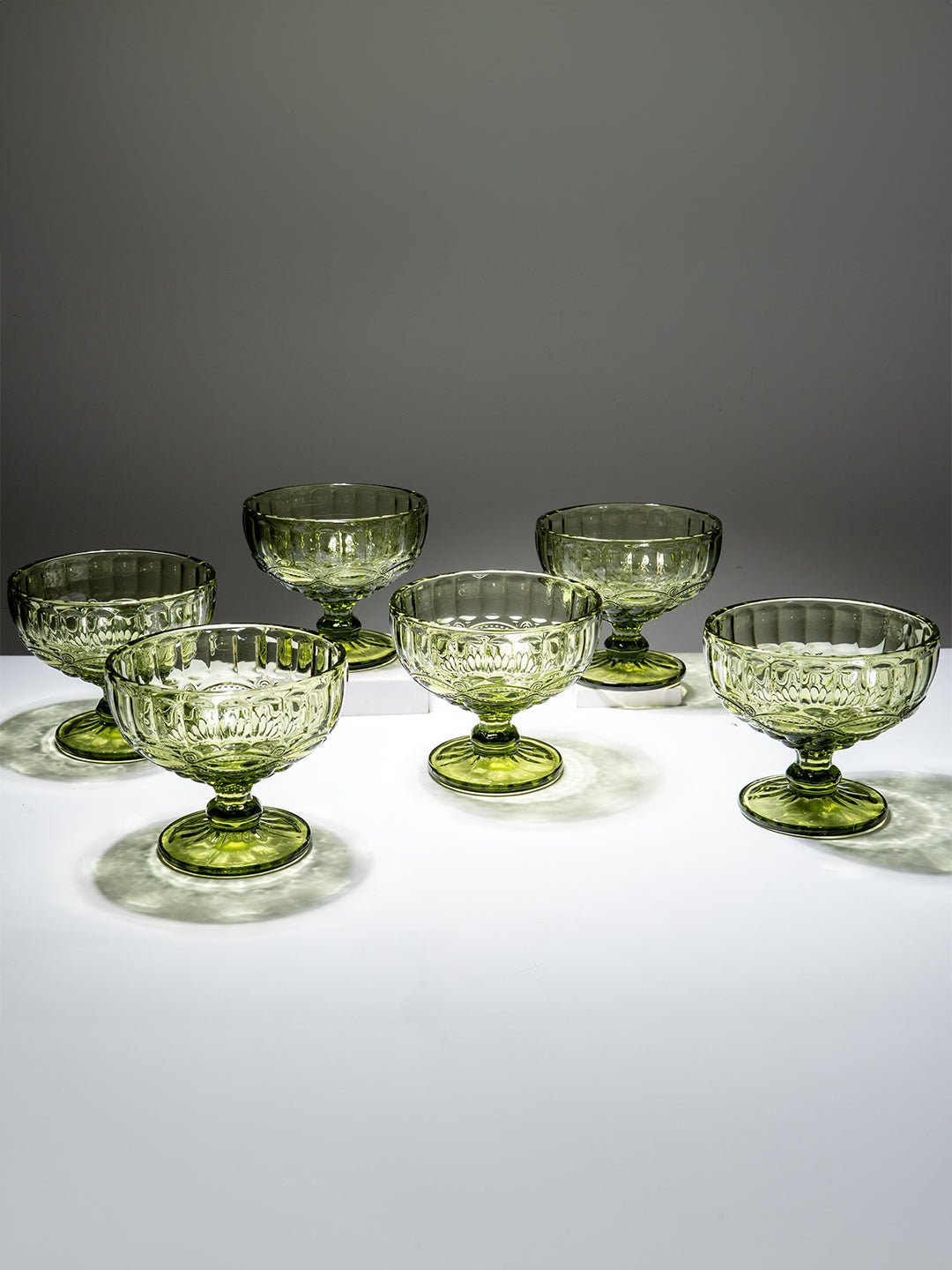 Vintage Olive Green Embossed Dessert Cups - Set of 6 - The Golden Theory Main image