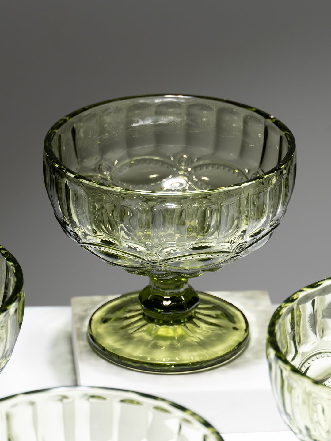 Vintage Olive Green Embossed Dessert Cups - Set of 6 - The Golden Theory