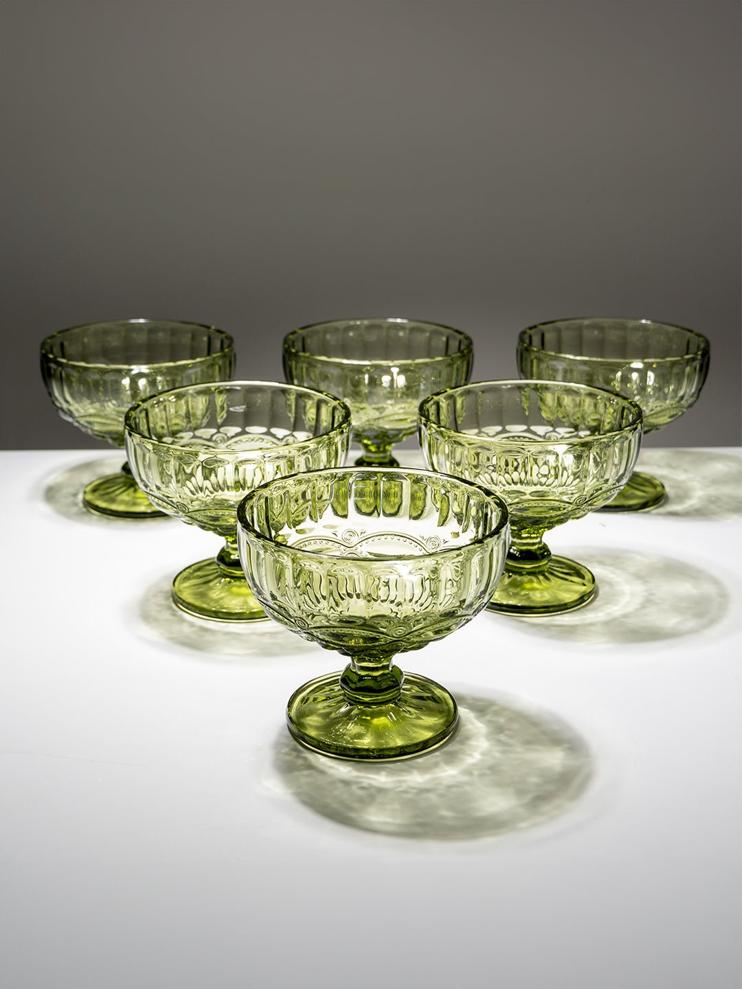 Vintage Olive Green Embossed Dessert Cups - Set of 6 Secondary image