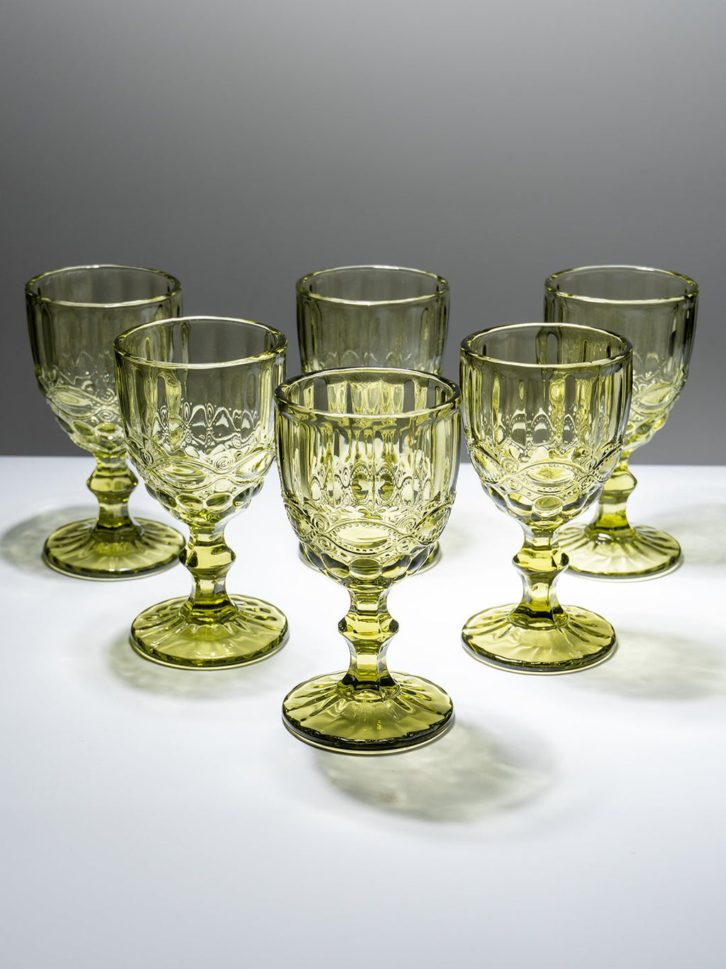Vintage-Style Yellow Embossed Goblets - Set of 6 - The Golden Theory