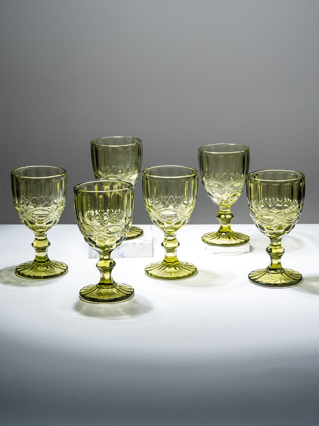 Vintage-Style Yellow Embossed Goblets - Set of 6 - The Golden Theory