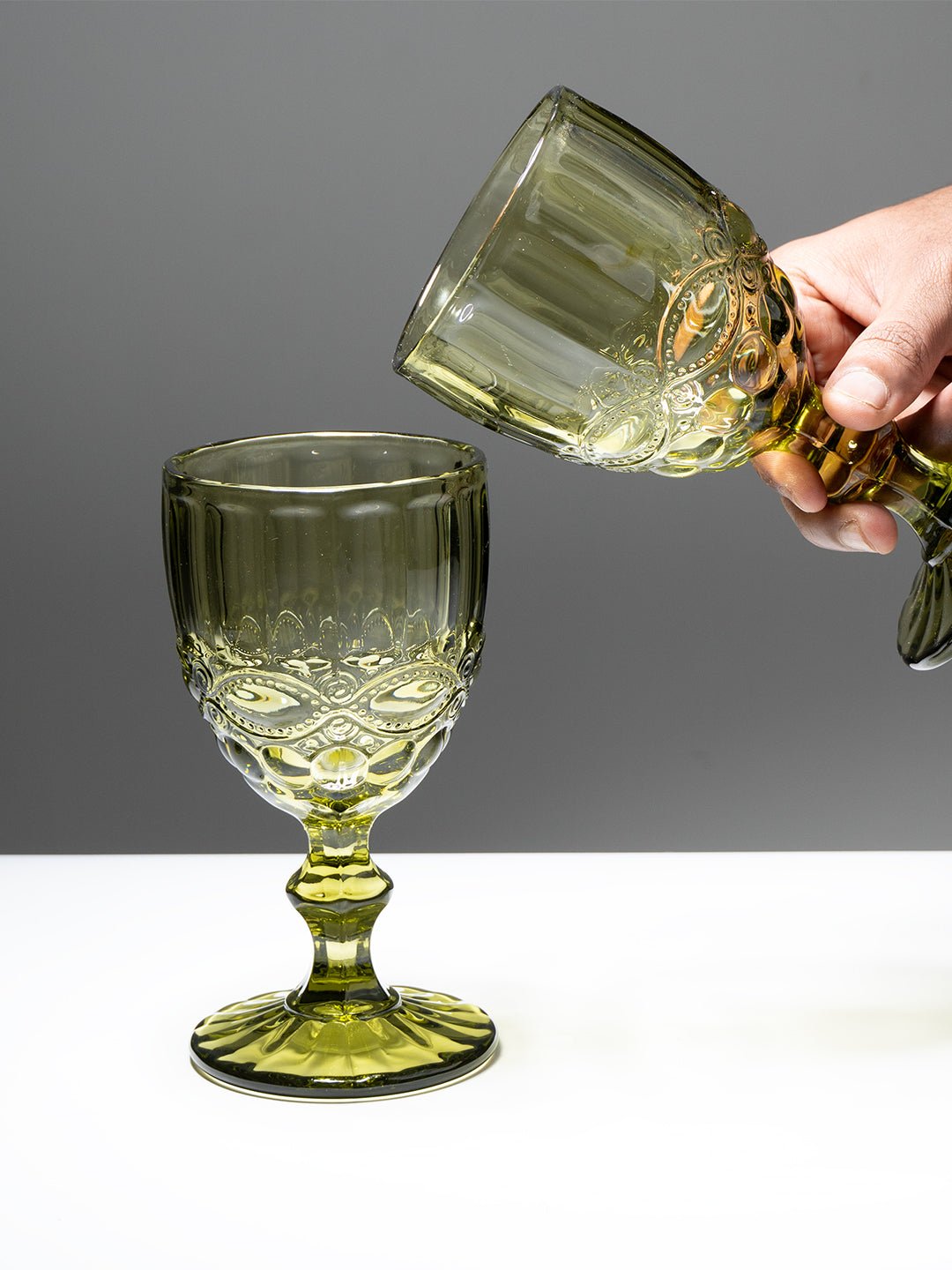 Vintage-Style Yellow Embossed Goblets - Set of 6 - The Golden Theory