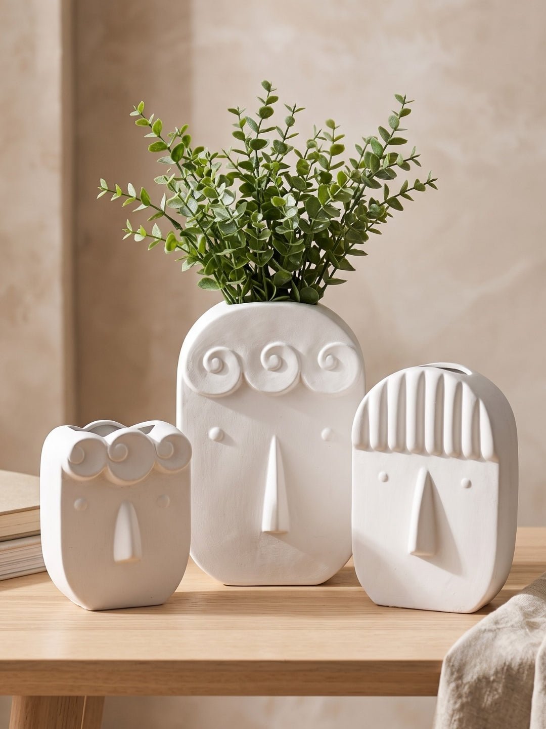White Abstract Face Planter Set of 3 - The Golden Theory