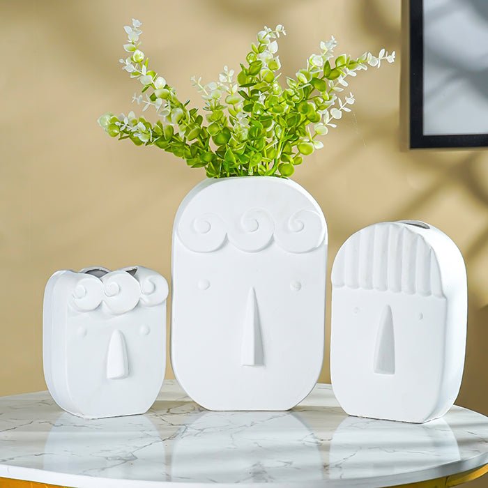 White Abstract Face Planter Set of 3 - The Golden Theory