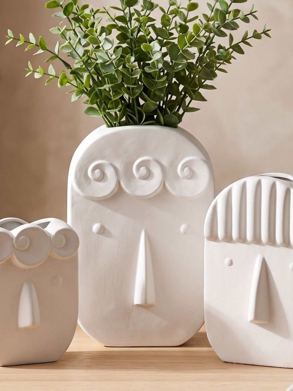 White Abstract Face Planter Set of 3 - The Golden Theory