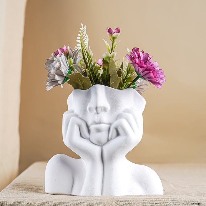 White Abstract Face Planter with Artistic Expression - The Golden Theory Main image