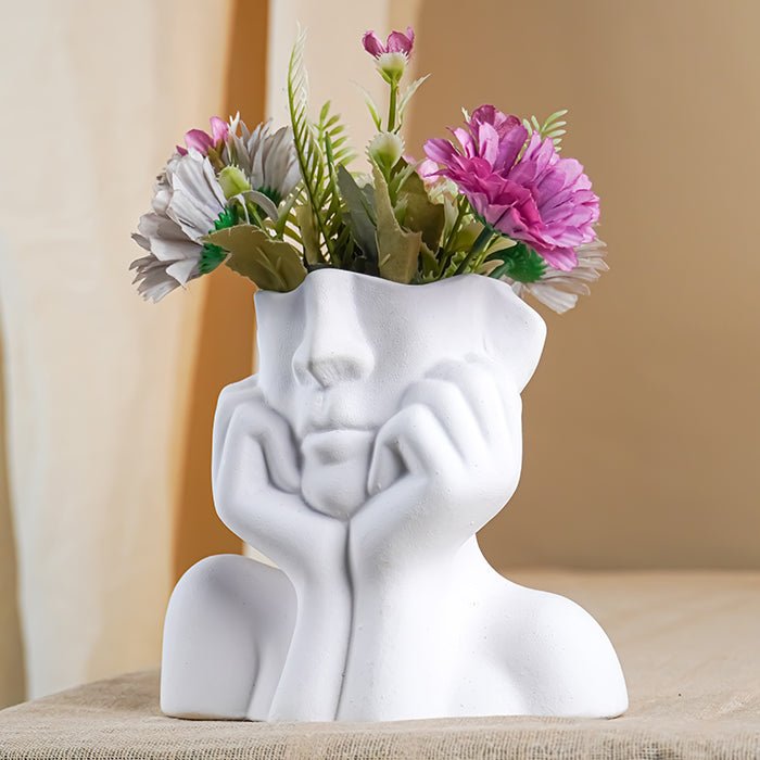 White Abstract Face Planter with Artistic Expression - The Golden Theory