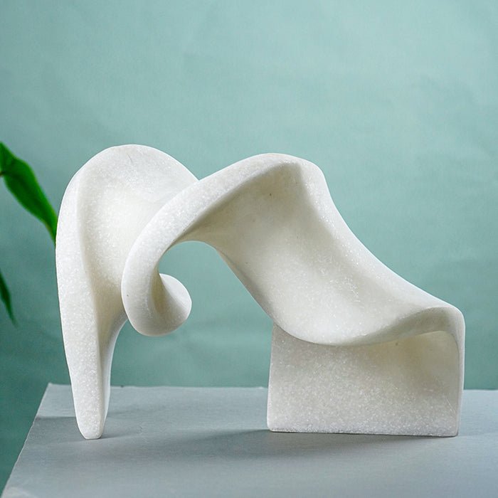 White Abstract Resin Sculpture with Fluid Folded Design - The Golden Theory