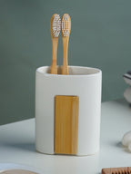 White and Bamboo Bathroom Accessory Set of 4 - The Golden Theory