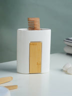 White and Bamboo Bathroom Accessory Set of 4 - The Golden Theory