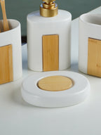 White and Bamboo Bathroom Accessory Set of 4 - The Golden Theory