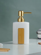 White and Bamboo Bathroom Accessory Set of 4 - The Golden Theory