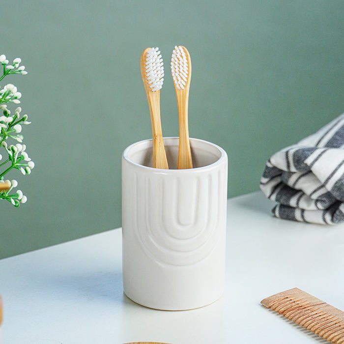 White and Bamboo Ceramic Bathroom Set of 2 Secondary image