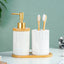 White and Bamboo Ceramic Bathroom Set of 2 - The Golden Theory