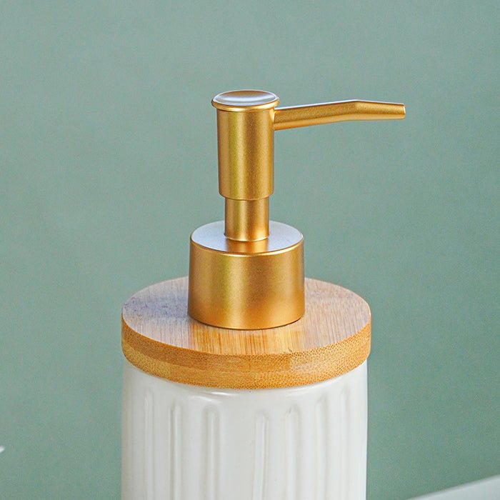 White and Bamboo Ceramic Bathroom Set of 2 - The Golden Theory