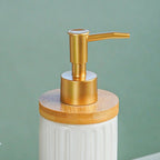 White and Bamboo Ceramic Bathroom Set of 2 - The Golden Theory