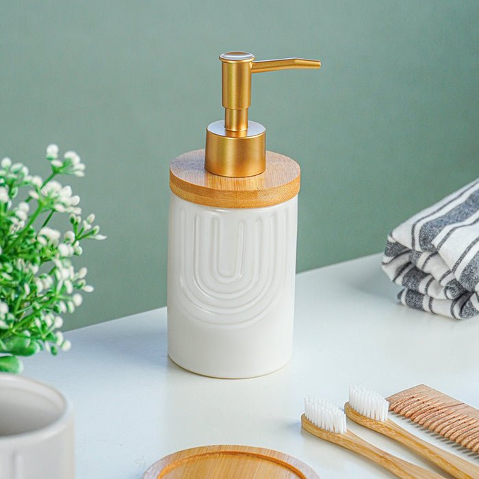 White and Bamboo Ceramic Bathroom Set of 2 - The Golden Theory