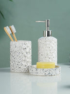 White and Black Speckled Ceramic Bathroom Set of 3 - The Golden Theory