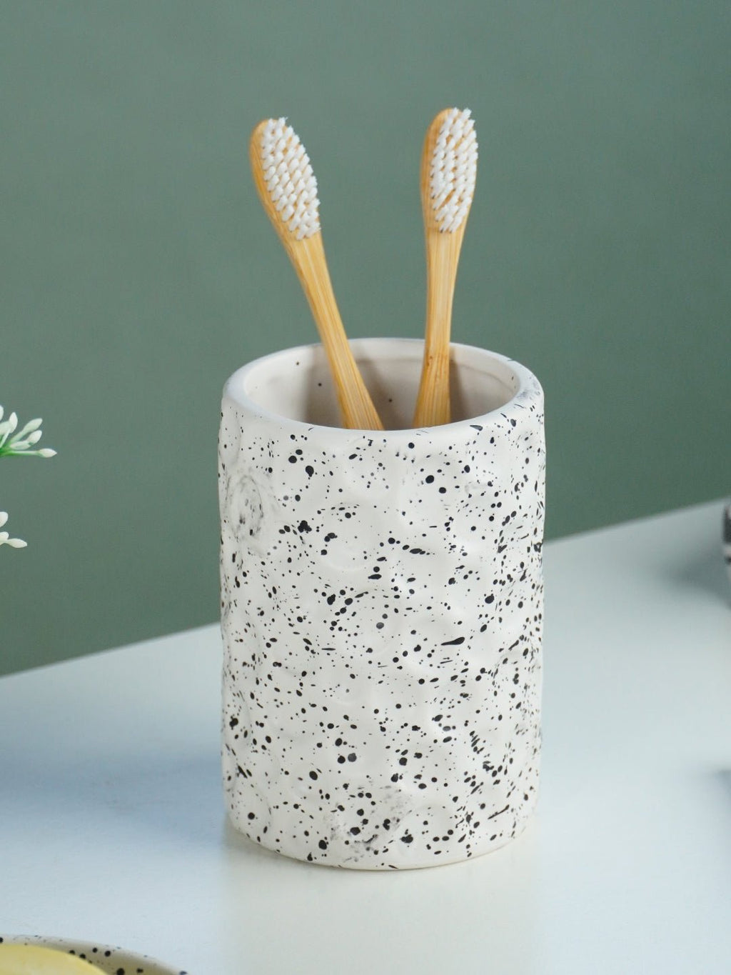 White and Black Speckled Ceramic Bathroom Set of 3 - The Golden Theory