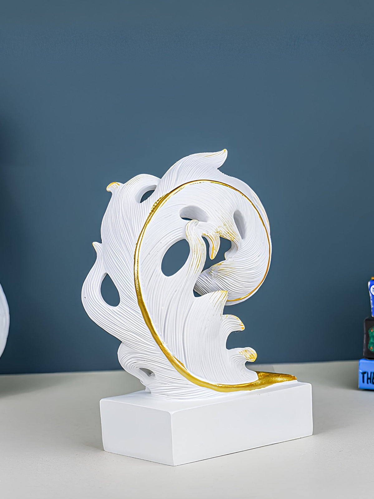 White and Gold Abstract Leaf Sculpture - The Golden Theory Main image