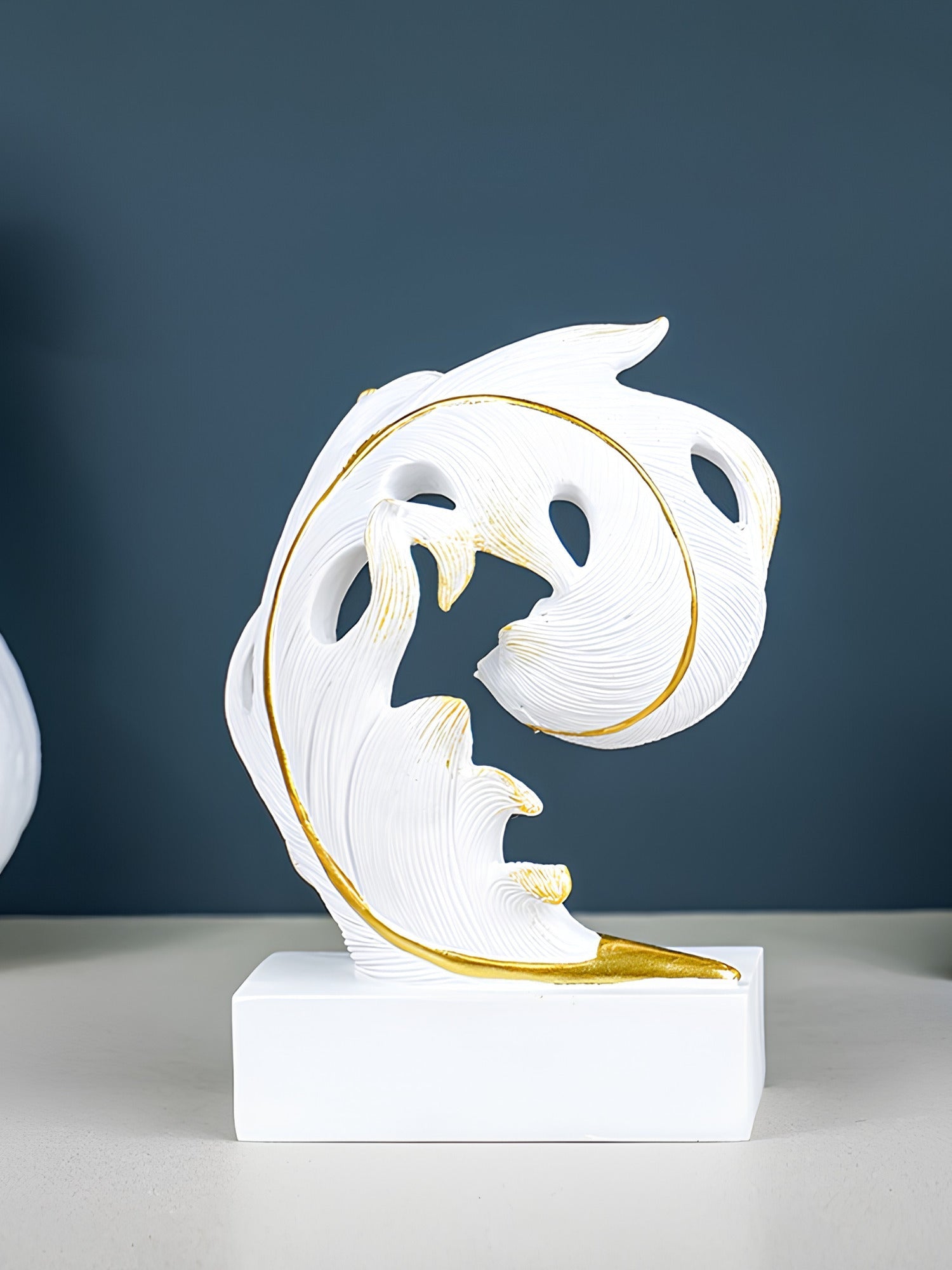 White and Gold Abstract Leaf Sculpture Secondary image