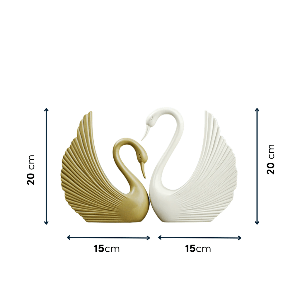 White and Gold Swan Couple Figurines - The Golden Theory