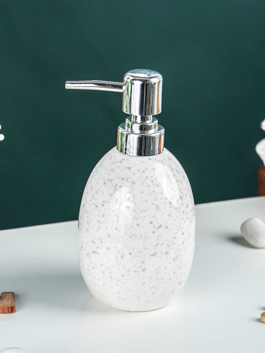 White and Gray Speckled Ceramic Soap Dispenser - The Golden Theory Main image