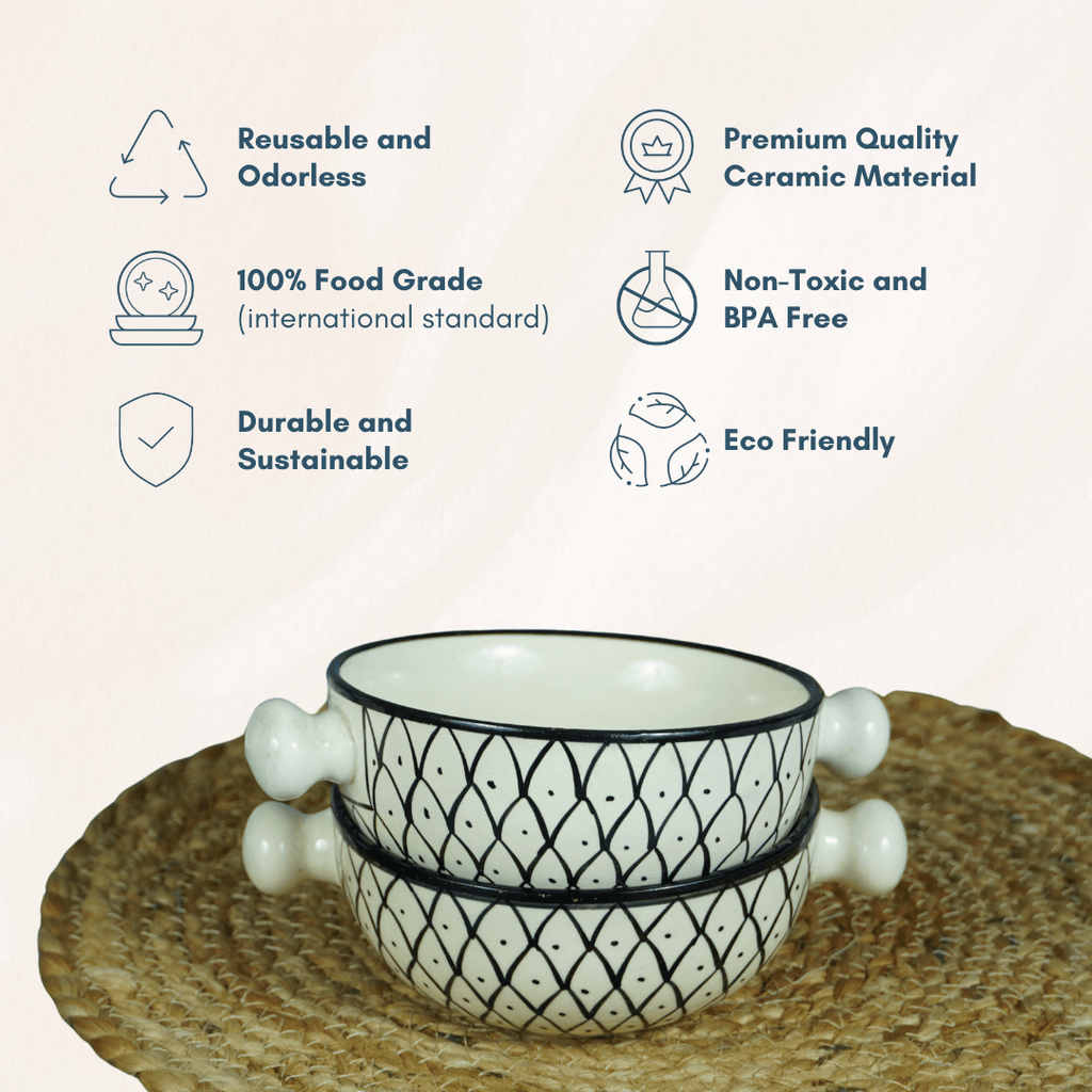 White Arabic Hand-Painted Ceramic Serving Bowl | Set of 2 - The Golden Theory