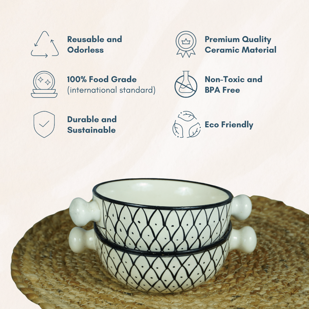 White Arabic Hand-Painted Ceramic Serving Bowl | Set of 2 - The Golden Theory