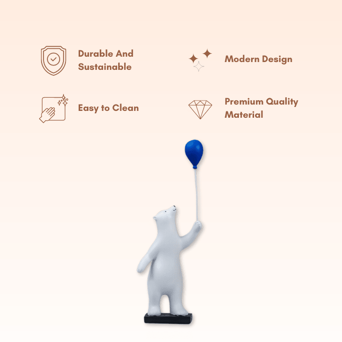 White Bear Figurine with Blue Balloon - The Golden Theory