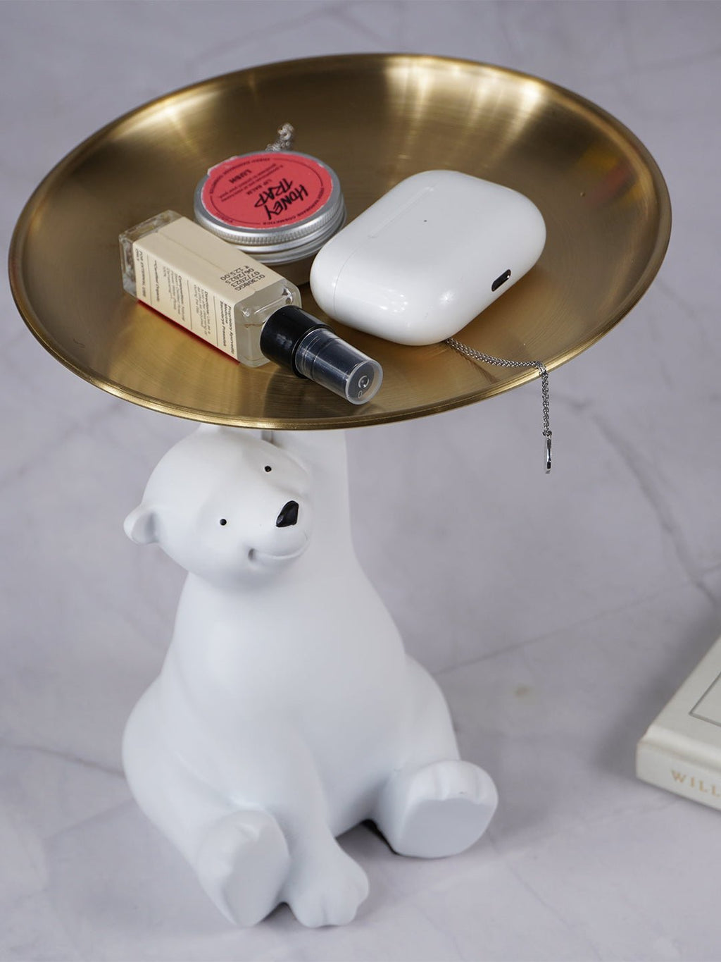 White Bear Figurine with Golden Tray - The Golden Theory