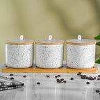 White Canister Set with Bamboo Lids and Tray - Set of 3 - The Golden Theory