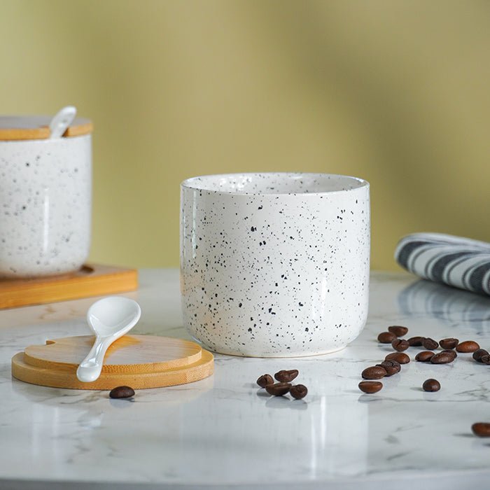 White Canister Set with Bamboo Lids and Tray - Set of 3 - The Golden Theory