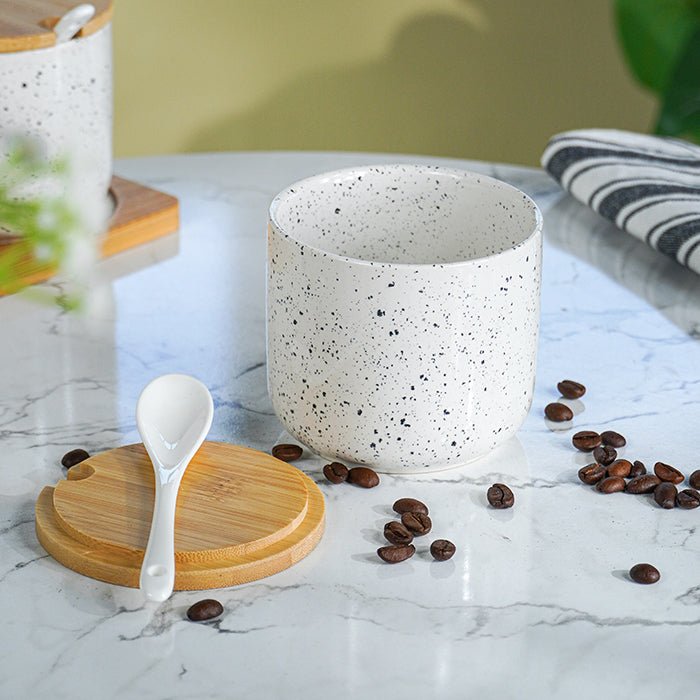 White Canister Set with Bamboo Lids and Tray - Set of 3 - The Golden Theory