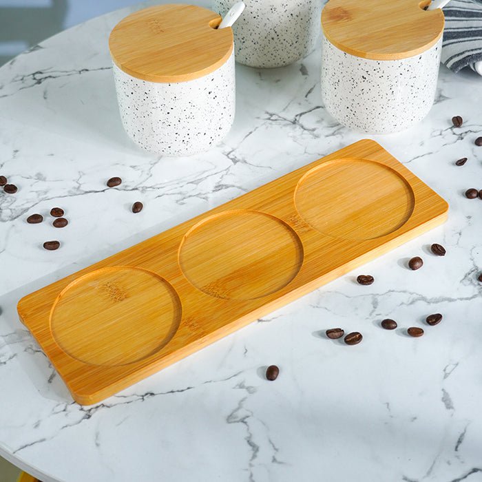 White Canister Set with Bamboo Lids and Tray - Set of 3 - The Golden Theory