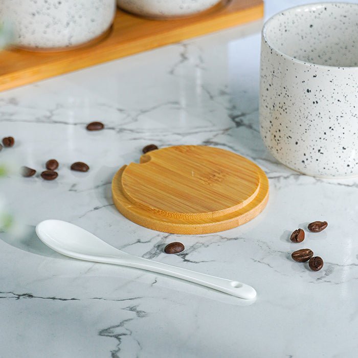 White Canister Set with Bamboo Lids and Tray - Set of 3 - The Golden Theory
