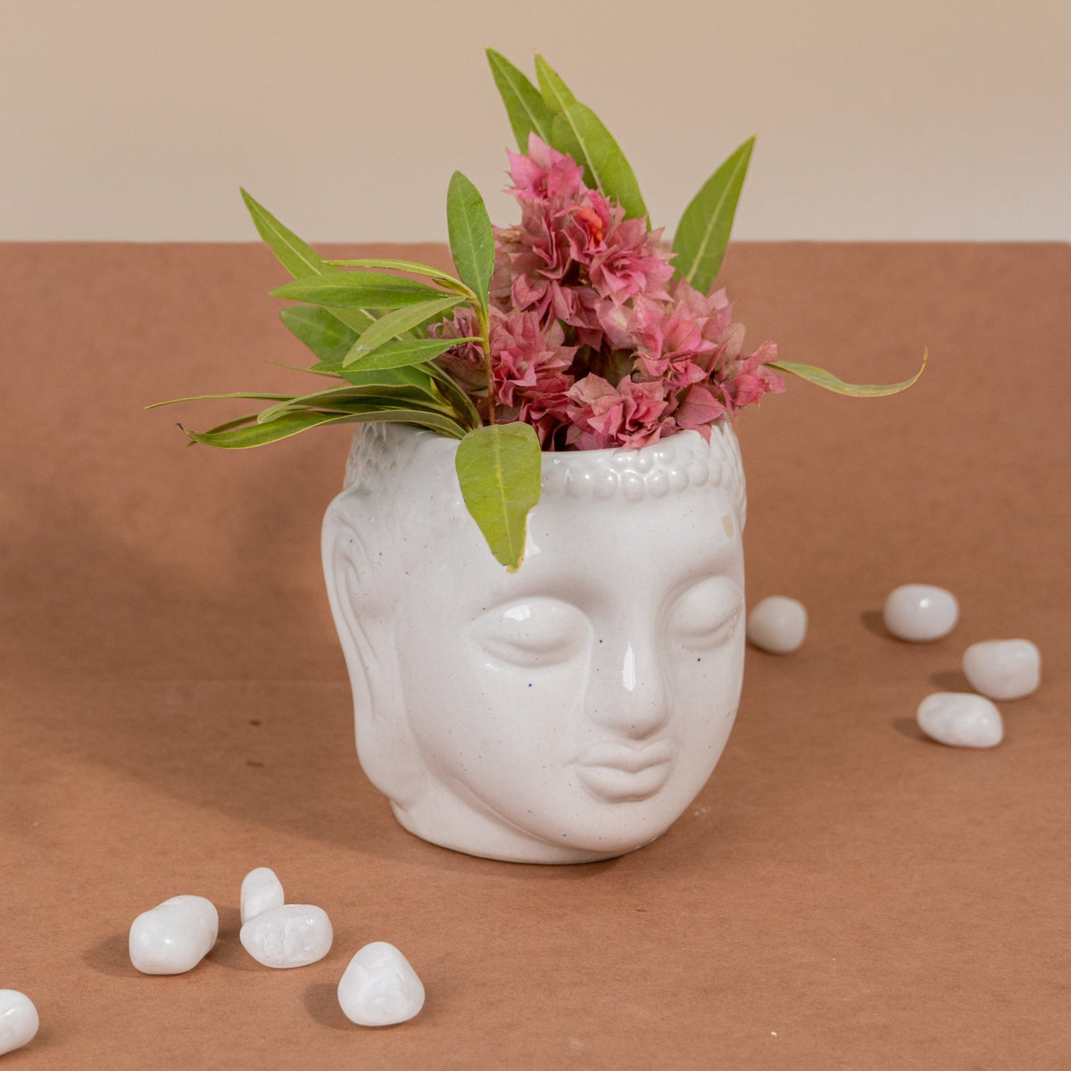 White Ceramic Buddha Planter - The Golden Theory Main image
