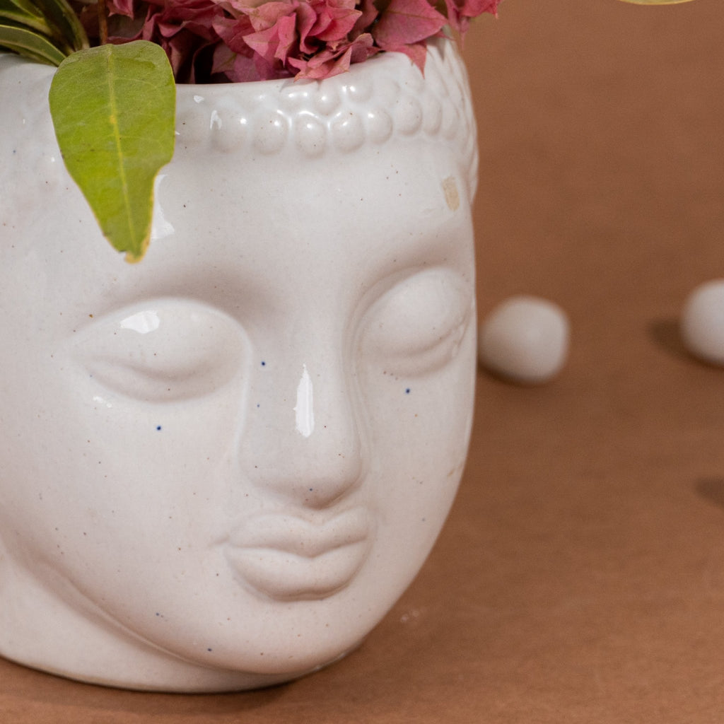 White Ceramic Buddha Planter - The Golden Theory