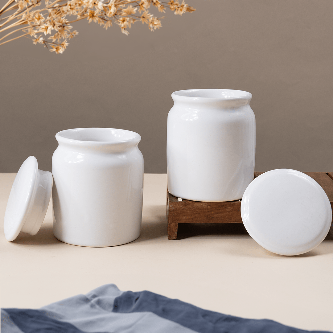White Ceramic Canisters with Lids - Set of 2 - The Golden Theory