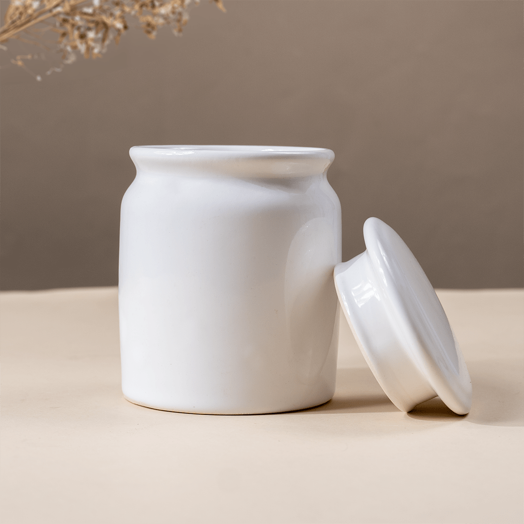 White Ceramic Canisters with Lids - Set of 2 - The Golden Theory